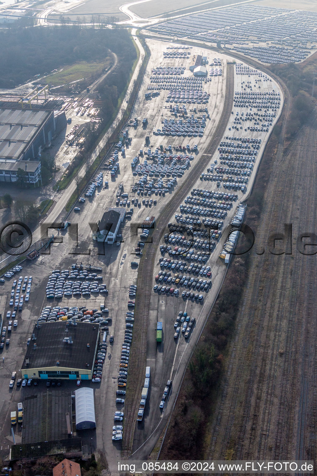 Warehouses and forwarding building and Custom storage of imported cars of Walon France in Lauterbourg in Grand Est, France