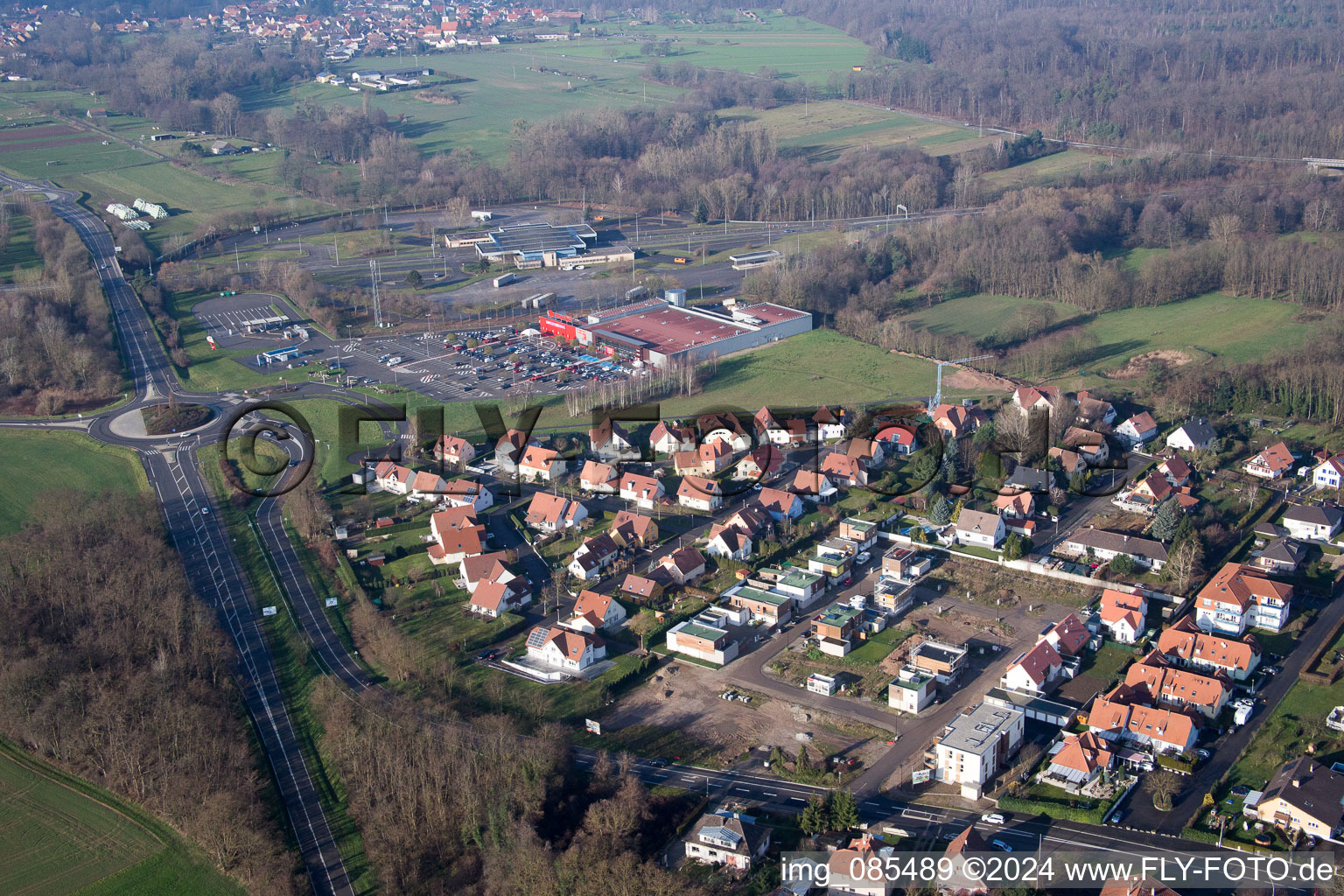 Lauterbourg in the state Bas-Rhin, France seen from a drone