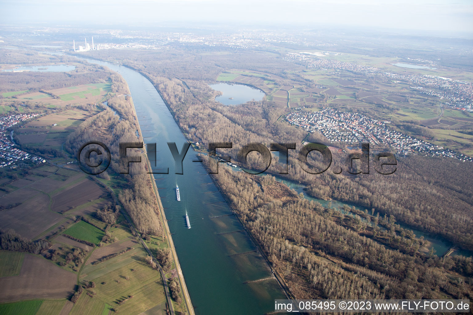 Aerial view of Au am Rhein in the state Baden-Wuerttemberg, Germany