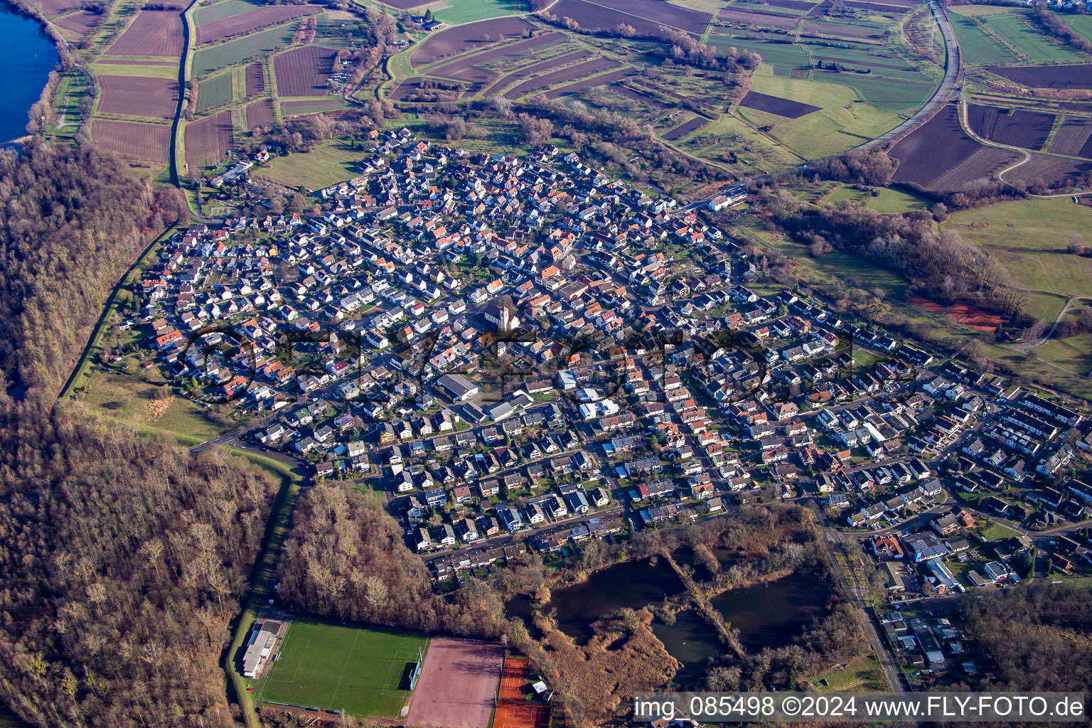 Aerial view of From the north in the district Neuburgweier in Rheinstetten in the state Baden-Wuerttemberg, Germany