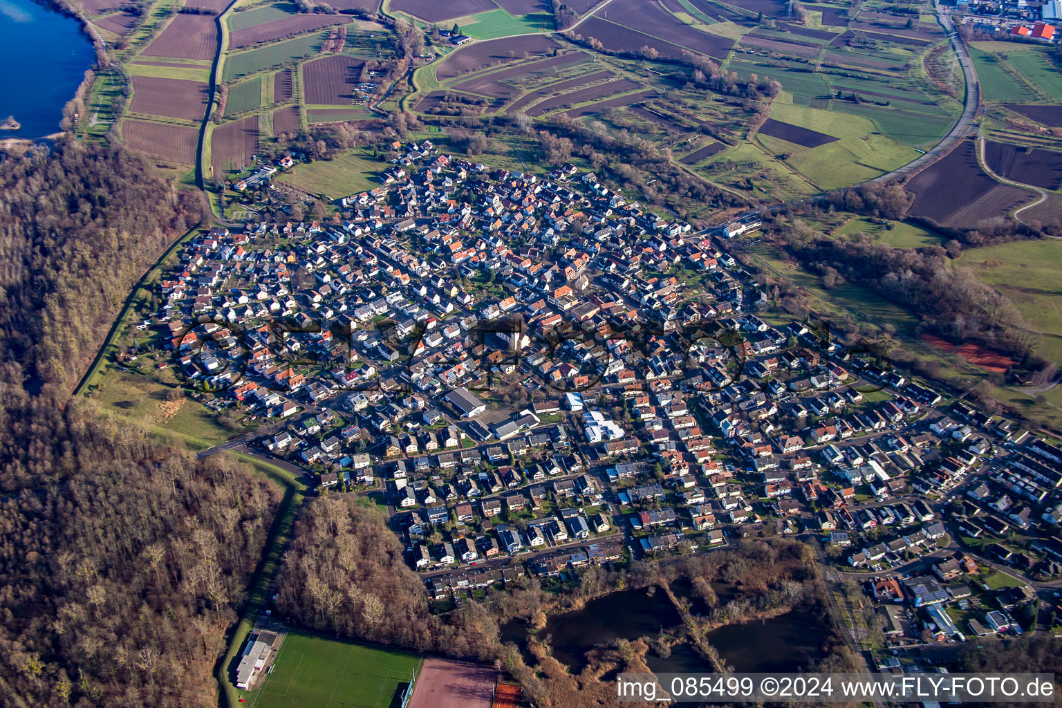 Aerial photograpy of From the north in the district Neuburgweier in Rheinstetten in the state Baden-Wuerttemberg, Germany