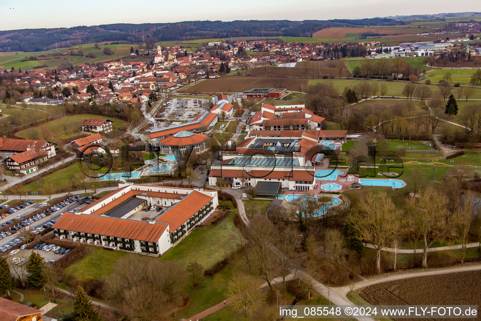 Aerial view of Rottal Thermal Baths in the district Aunham in Bad Birnbach in the state Bavaria, Germany