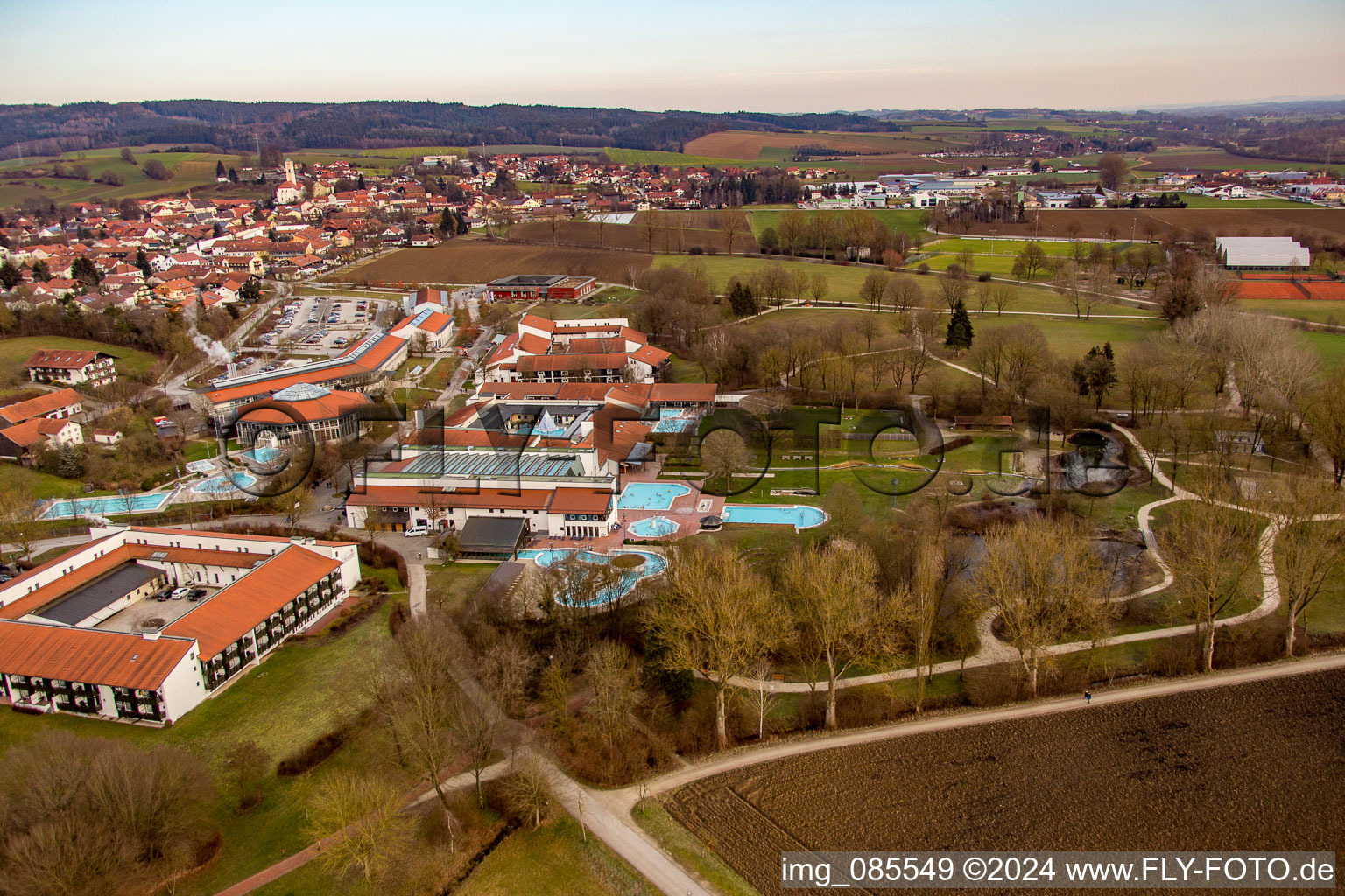 Aerial photograpy of Rottal Thermal Baths in the district Aunham in Bad Birnbach in the state Bavaria, Germany