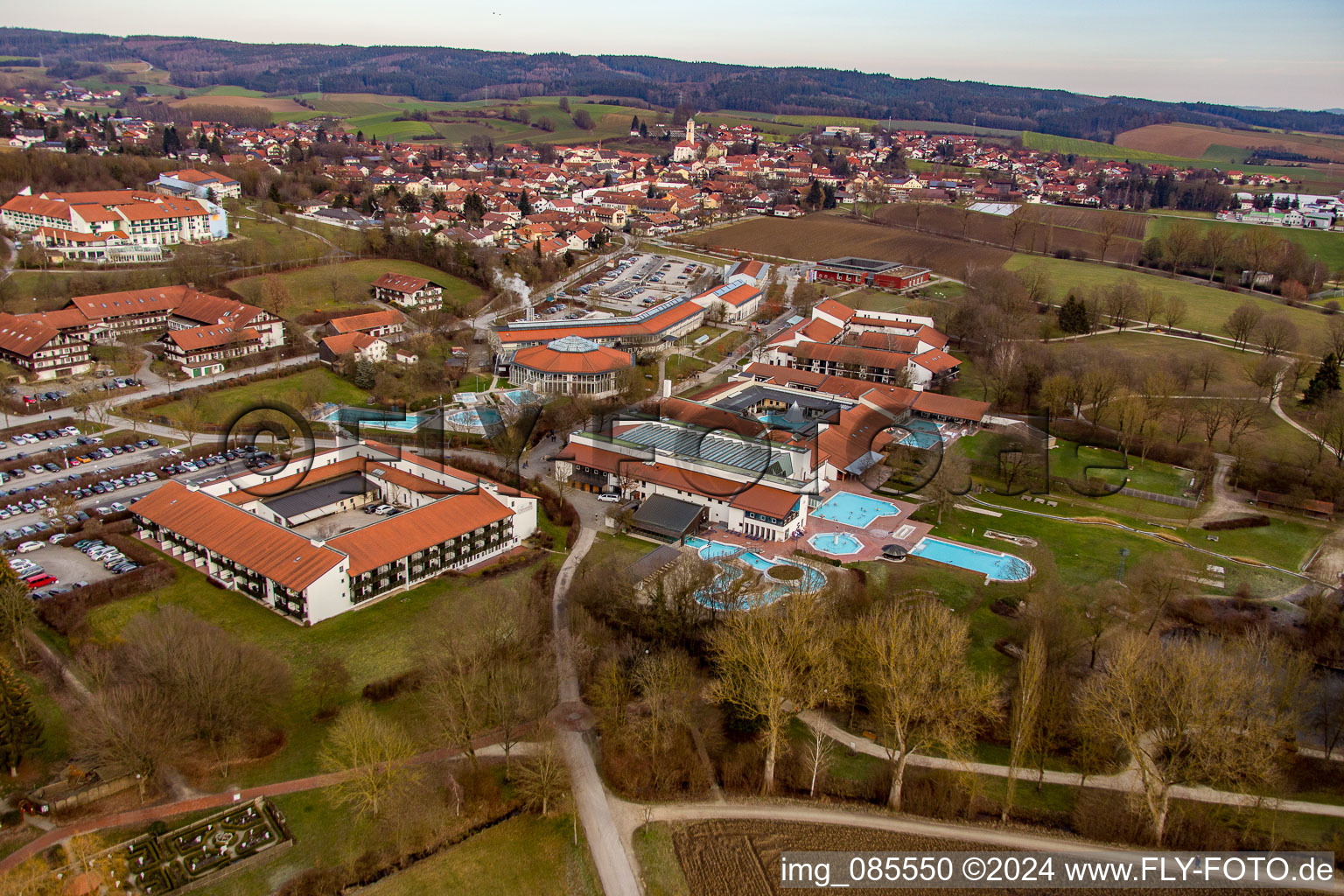 Oblique view of Rottal Thermal Baths in the district Aunham in Bad Birnbach in the state Bavaria, Germany