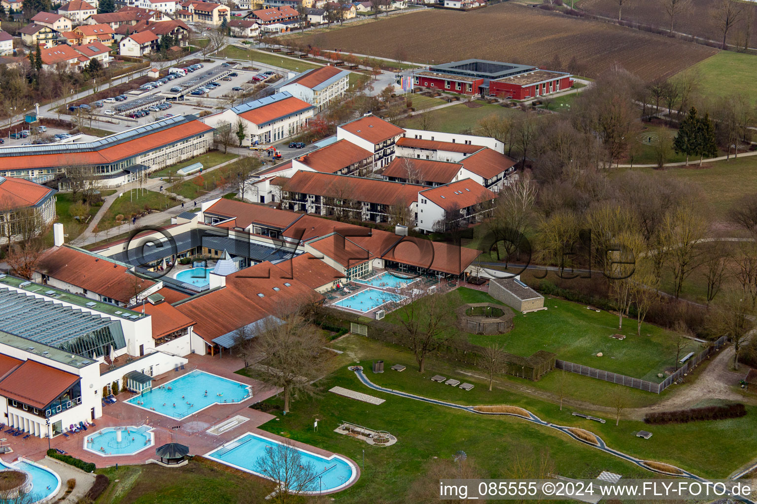 Rottal Thermal Baths in the district Aunham in Bad Birnbach in the state Bavaria, Germany from above