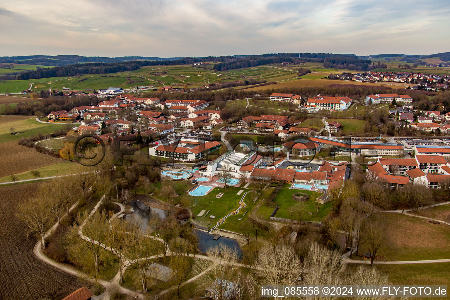 Rottal Thermal Baths in the district Aunham in Bad Birnbach in the state Bavaria, Germany from the plane