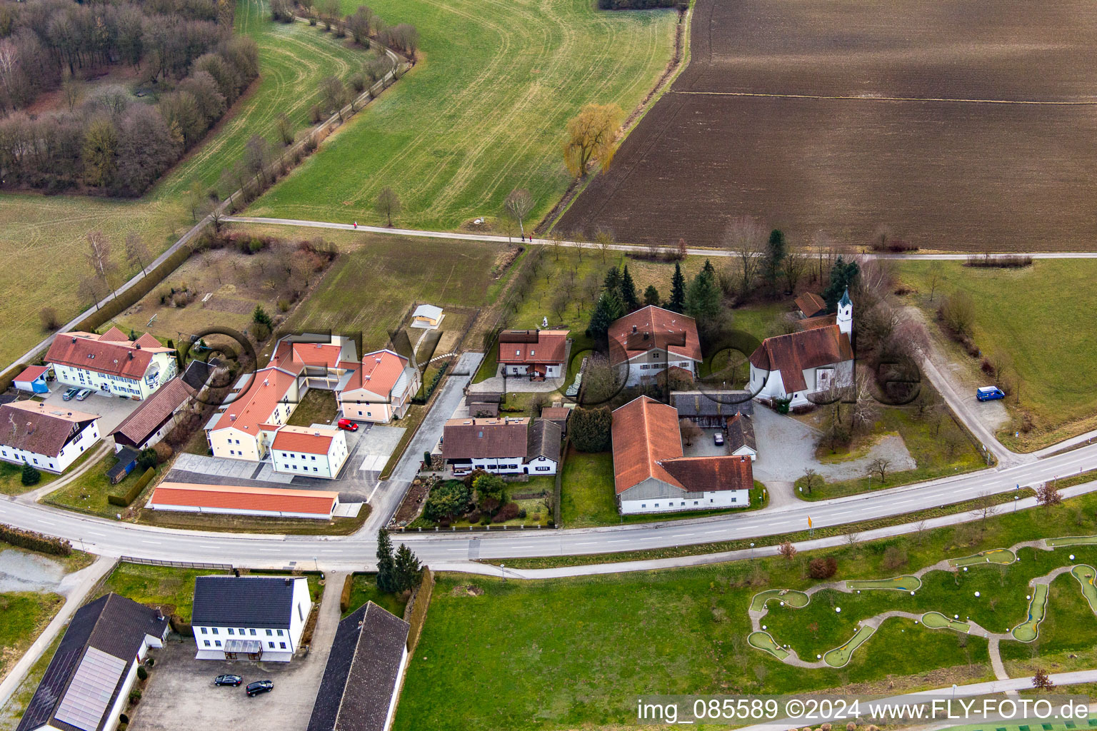 District Aunham in Bad Birnbach in the state Bavaria, Germany seen from a drone