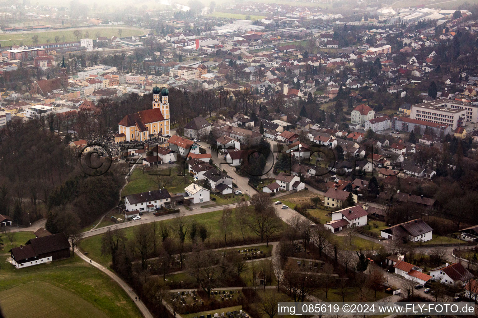 Aerial photograpy of Gartlberg pilgrimage church in Pfarrkirchen in the state Bavaria, Germany