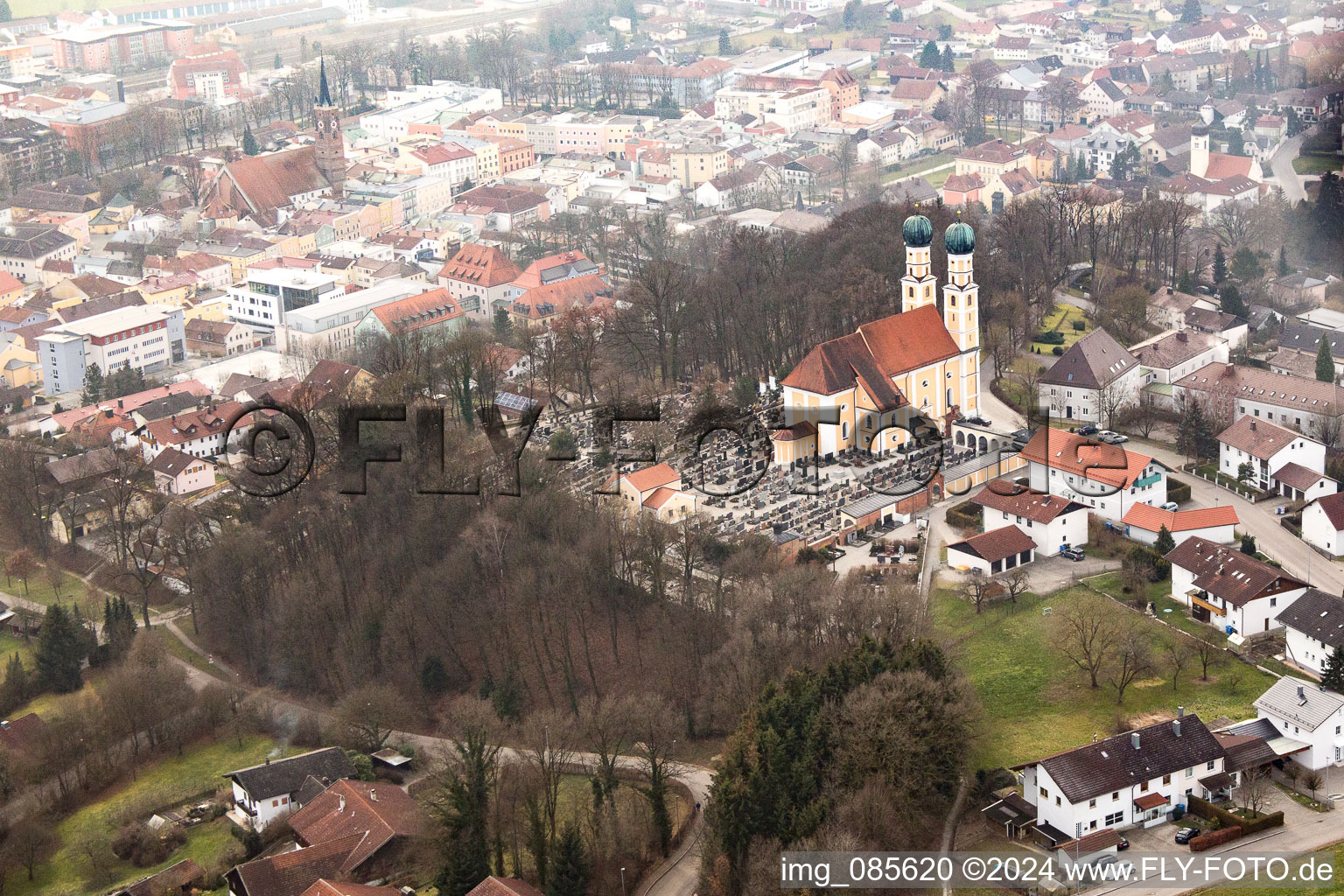 Oblique view of Gartlberg pilgrimage church in Pfarrkirchen in the state Bavaria, Germany