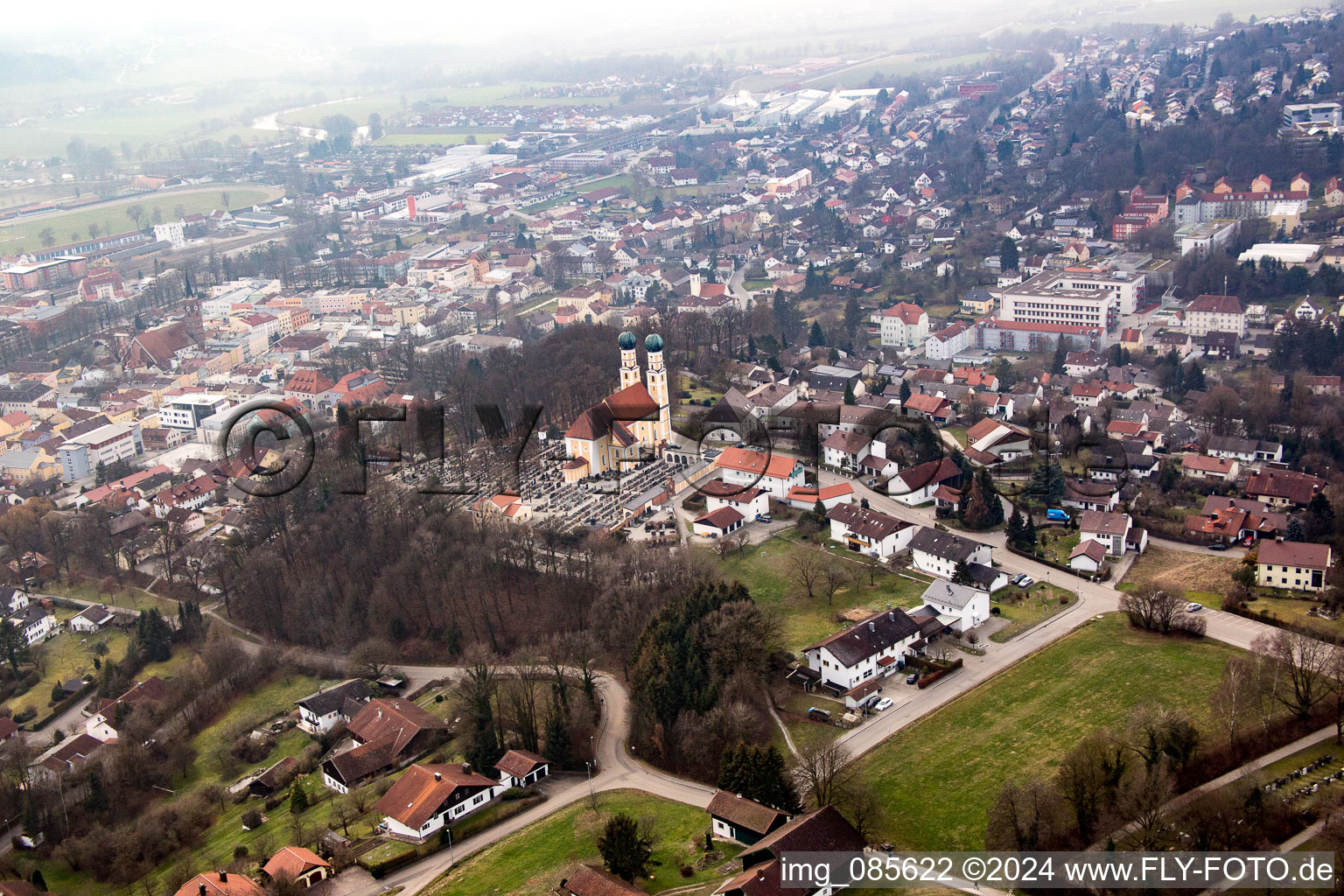 Gartlberg pilgrimage church in Pfarrkirchen in the state Bavaria, Germany out of the air