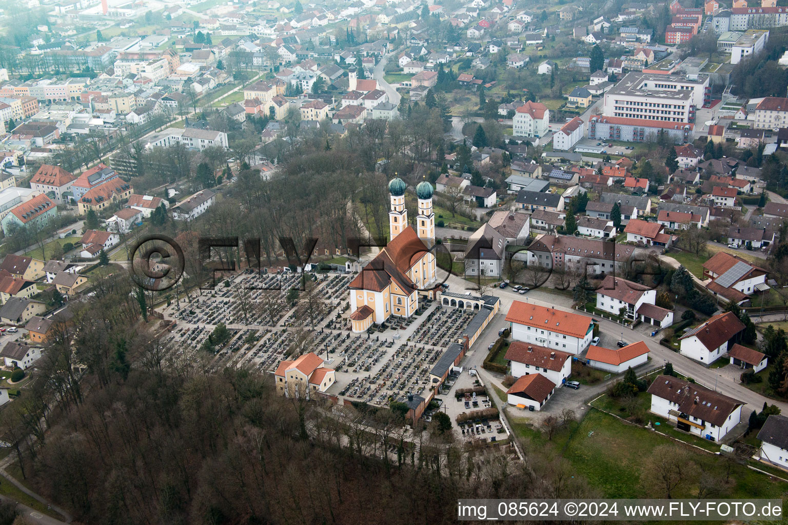 Gartlberg pilgrimage church in Pfarrkirchen in the state Bavaria, Germany from the plane