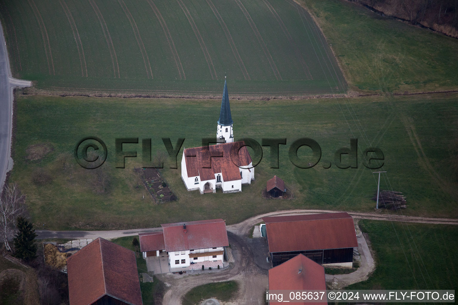 Aerial view of Gambach in the state Bavaria, Germany