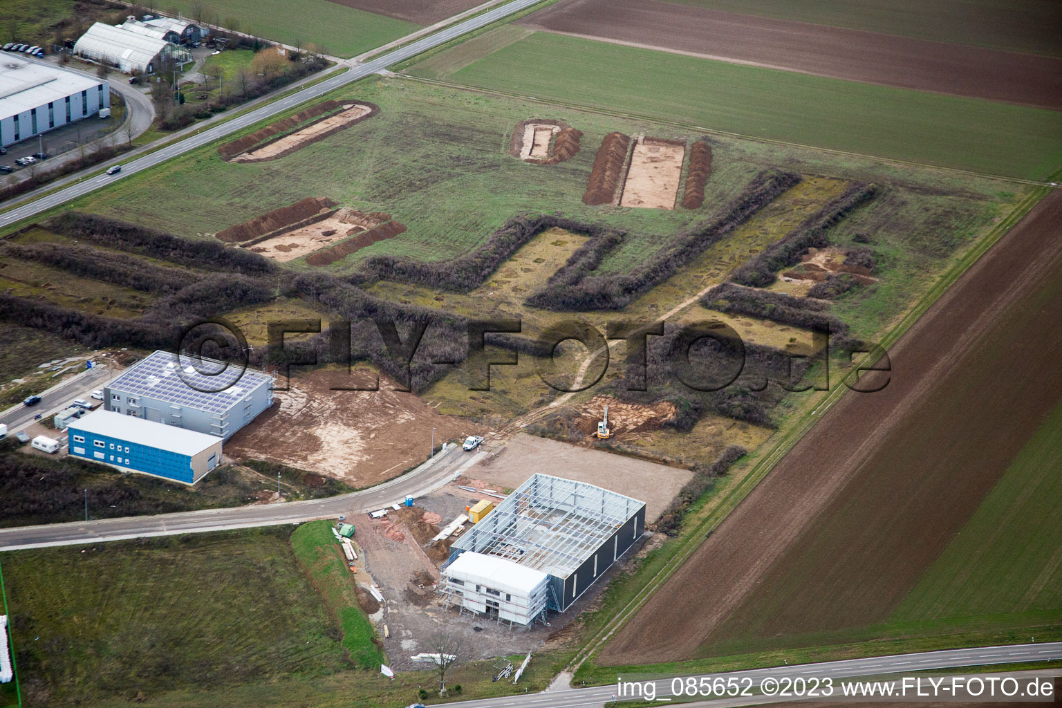 Aerial view of Excavations Industrial Area West in the district Herxheim in Herxheim bei Landau in the state Rhineland-Palatinate, Germany