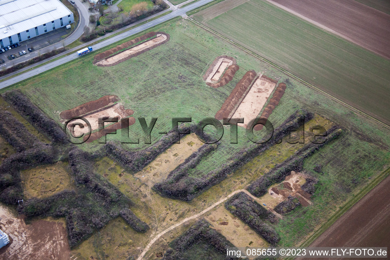 Aerial photograpy of Excavations Industrial Area West in the district Herxheim in Herxheim bei Landau in the state Rhineland-Palatinate, Germany