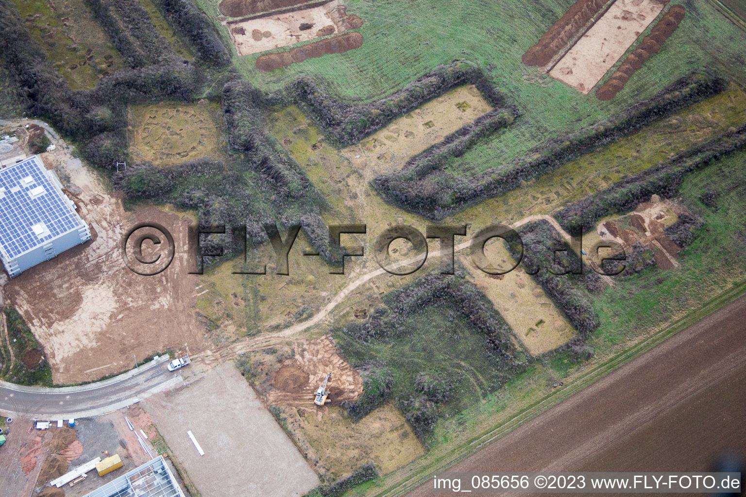 Oblique view of Excavations West Industrial Area in the district Herxheim in Herxheim bei Landau/Pfalz in the state Rhineland-Palatinate, Germany