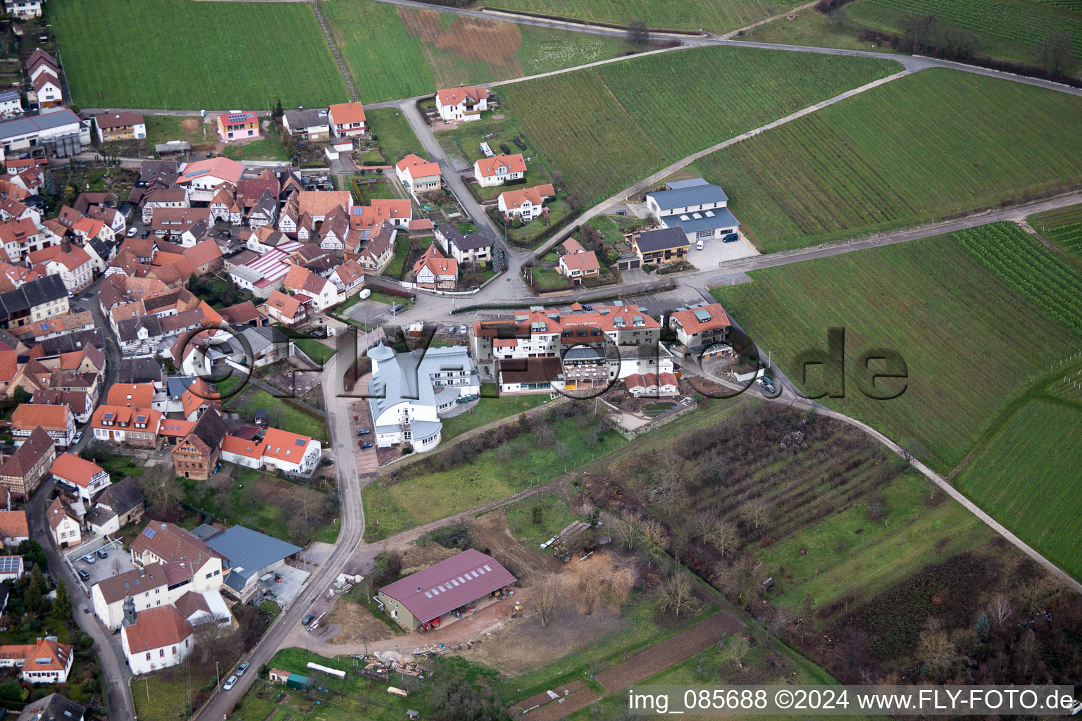 Aerial view of Southern Palatinate Terraces in the district Gleiszellen in Gleiszellen-Gleishorbach in the state Rhineland-Palatinate, Germany