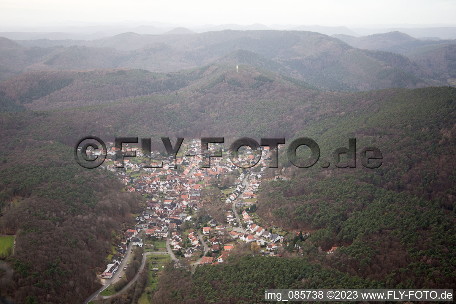 Aerial view of Dörrenbach in the state Rhineland-Palatinate, Germany