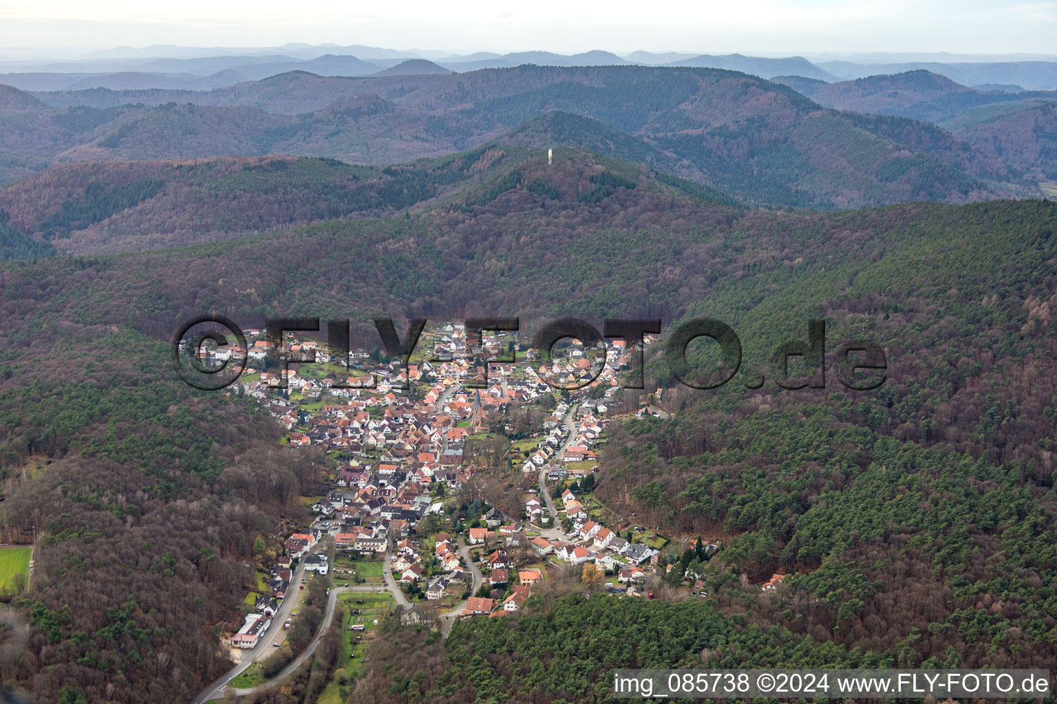 Aerial view of Dörrenbach in the state Rhineland-Palatinate, Germany