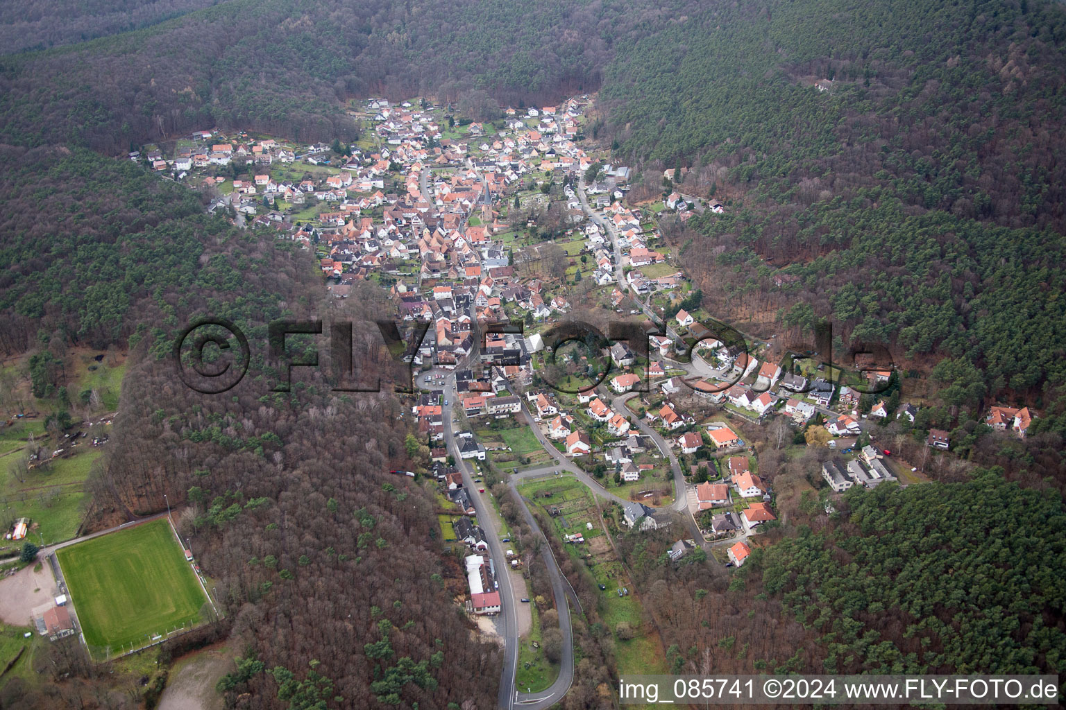 Oblique view of Dörrenbach in the state Rhineland-Palatinate, Germany