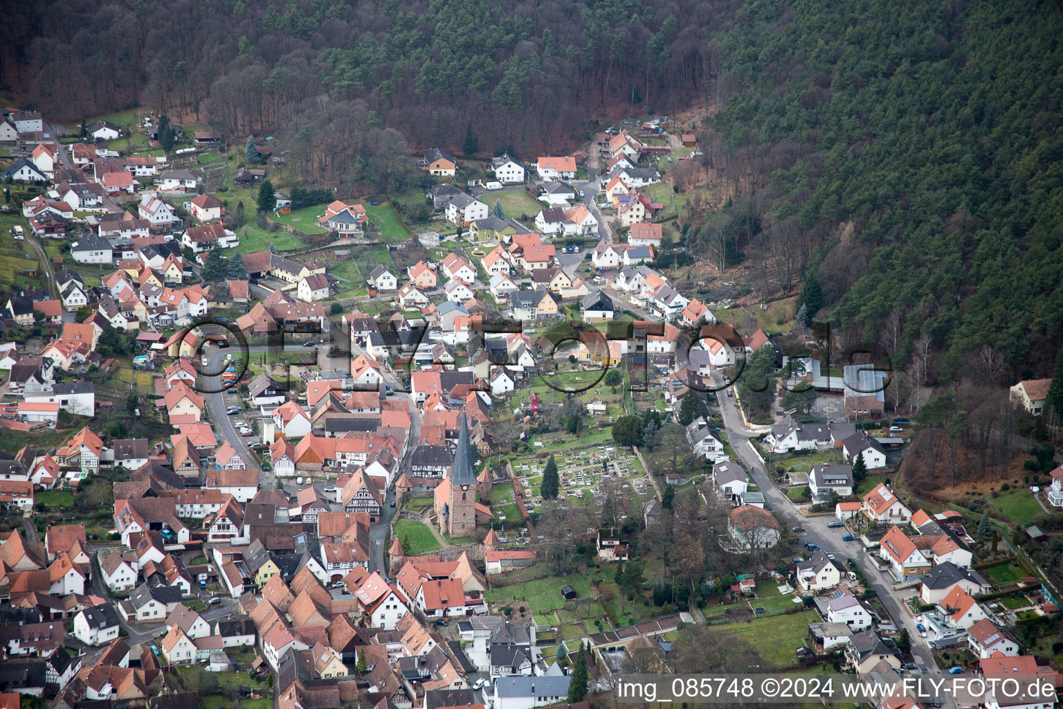 Drone recording of Dörrenbach in the state Rhineland-Palatinate, Germany