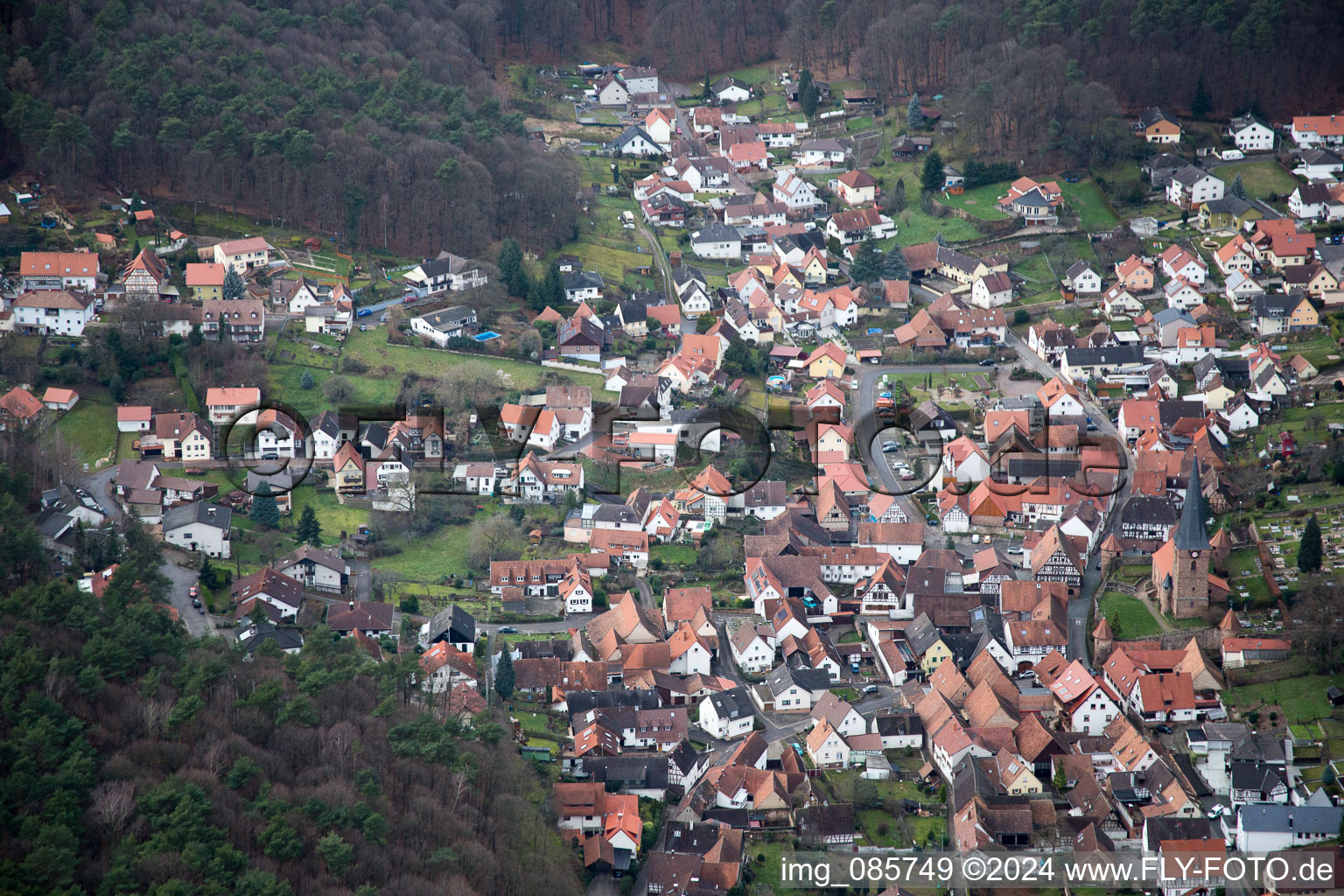 Drone image of Dörrenbach in the state Rhineland-Palatinate, Germany