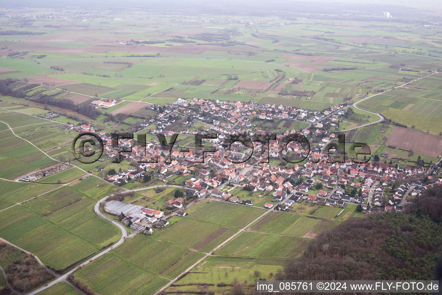 Drone recording of Oberotterbach in the state Rhineland-Palatinate, Germany