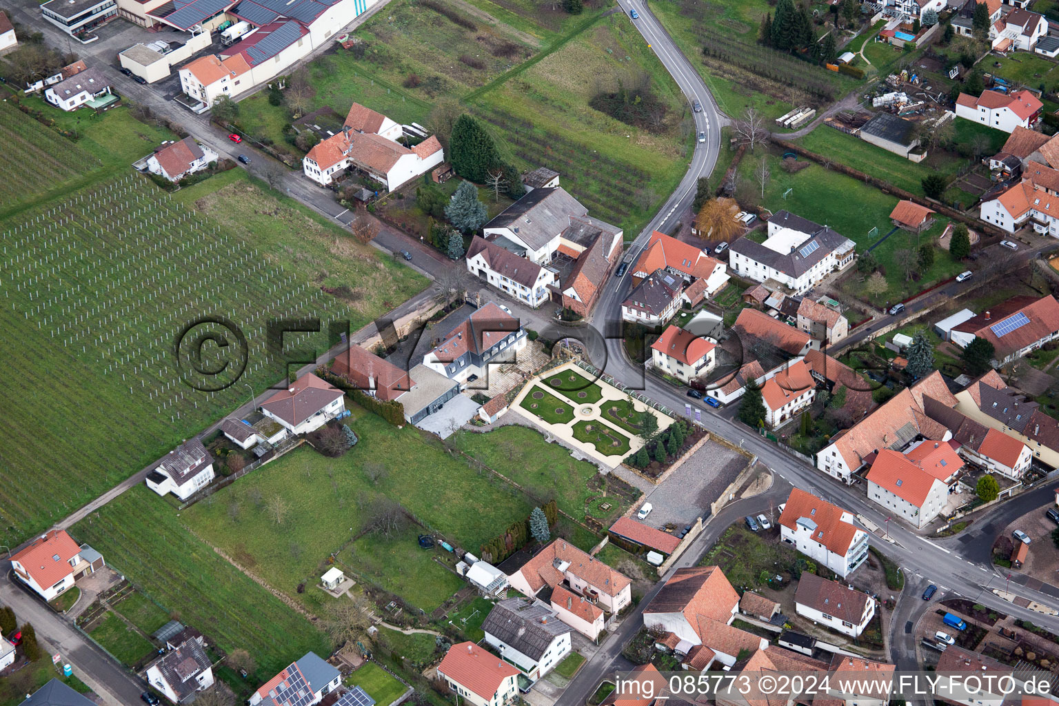 Oberotterbach in the state Rhineland-Palatinate, Germany seen from above