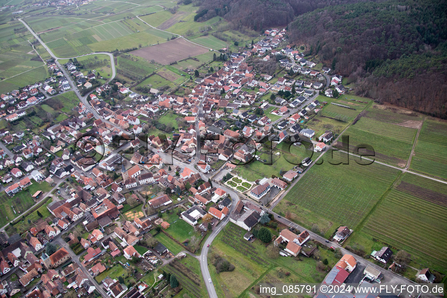 Oblique view of Oberotterbach in the state Rhineland-Palatinate, Germany