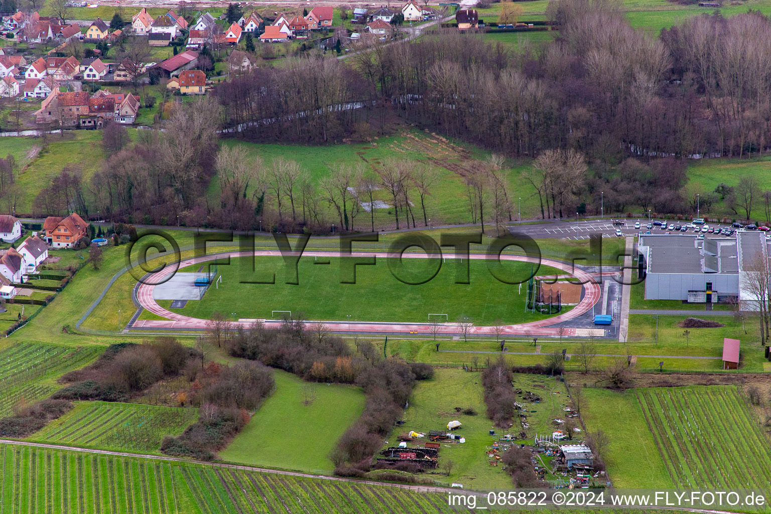 Aerial view of District Altenstadt in Wissembourg in the state Bas-Rhin, France