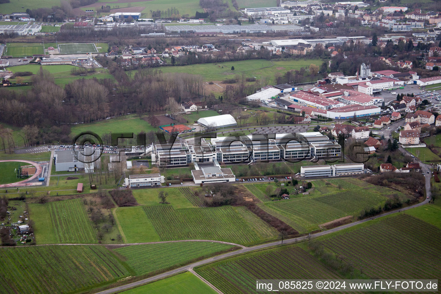 Aerial view of School Center in Wissembourg in the state Bas-Rhin, France