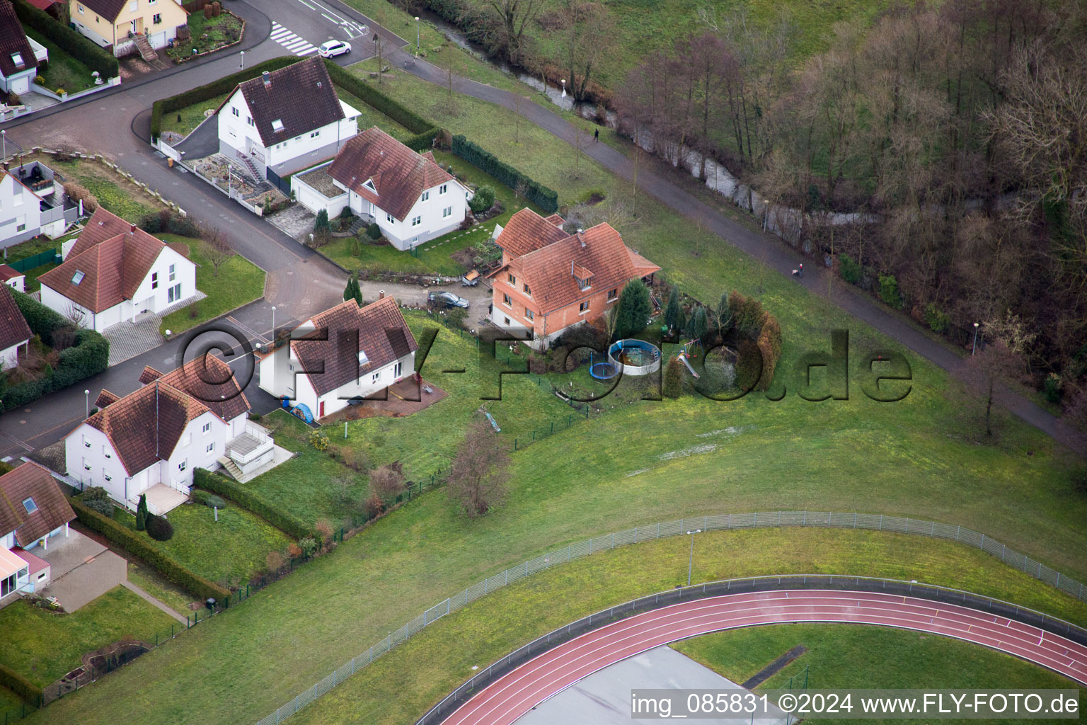 District Altenstadt in Wissembourg in the state Bas-Rhin, France from above