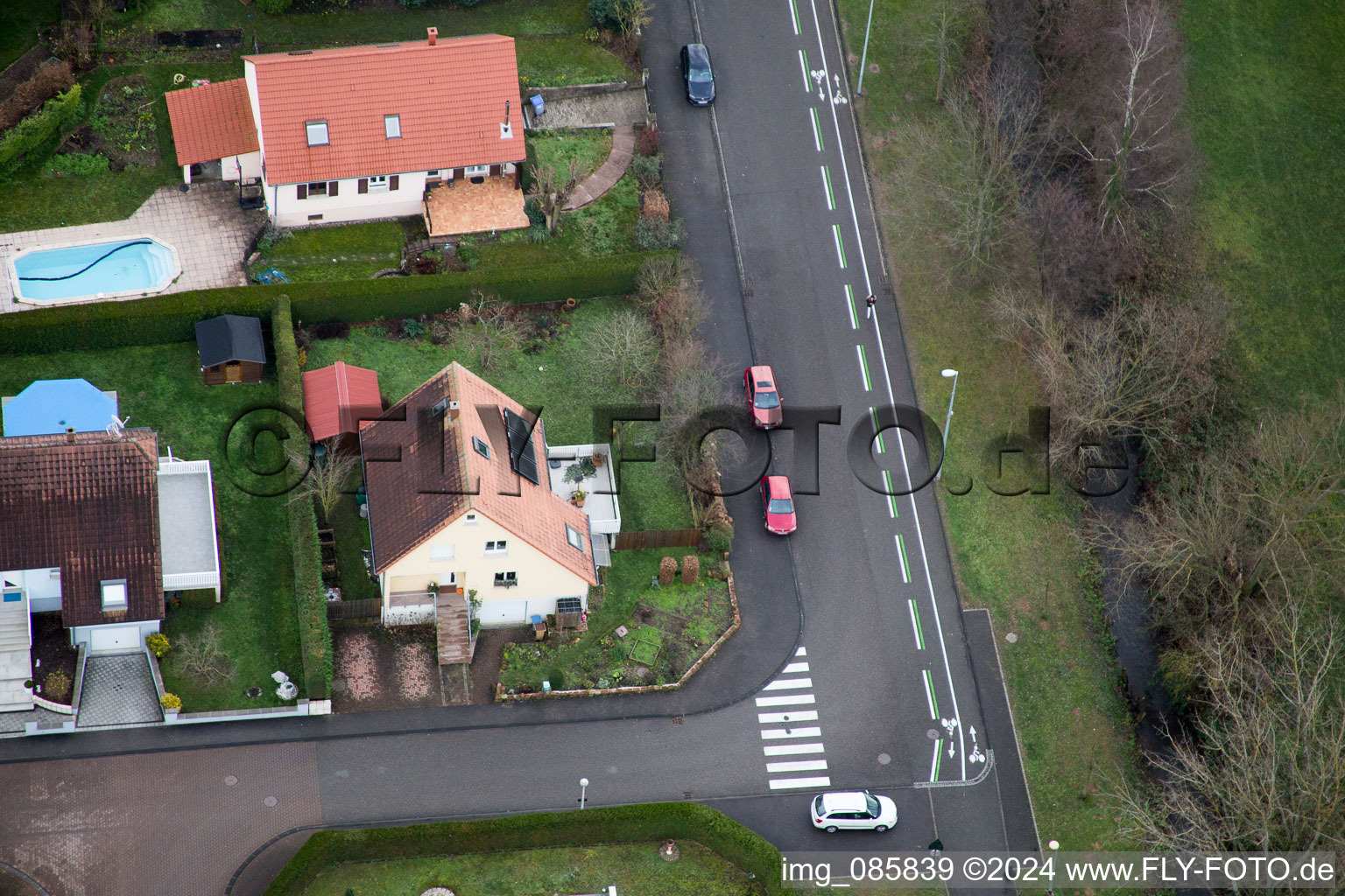 Bird's eye view of District Altenstadt in Wissembourg in the state Bas-Rhin, France