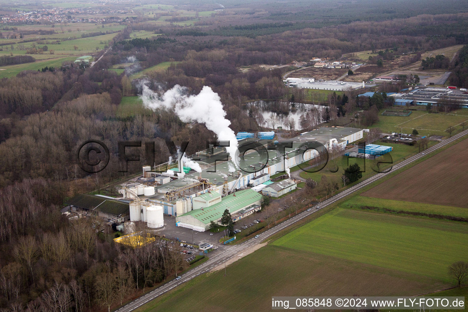 Aerial view of Sitek Insulation in the district Altenstadt in Wissembourg in the state Bas-Rhin, France