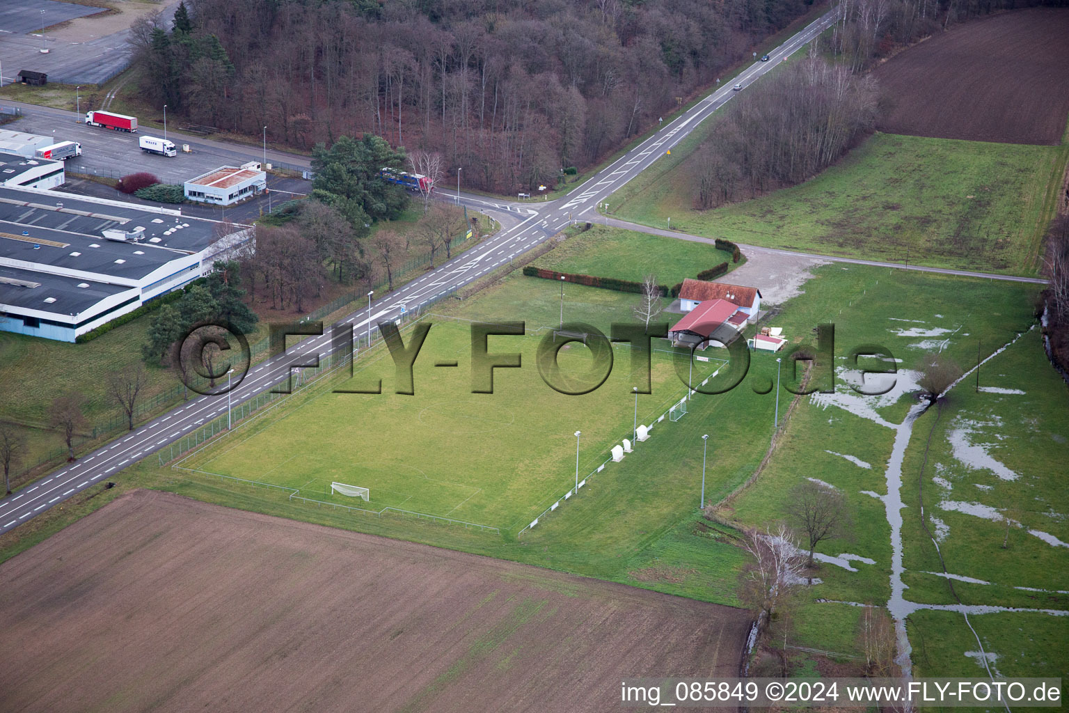 Aerial view of Altenstadt in the state Bas-Rhin, France