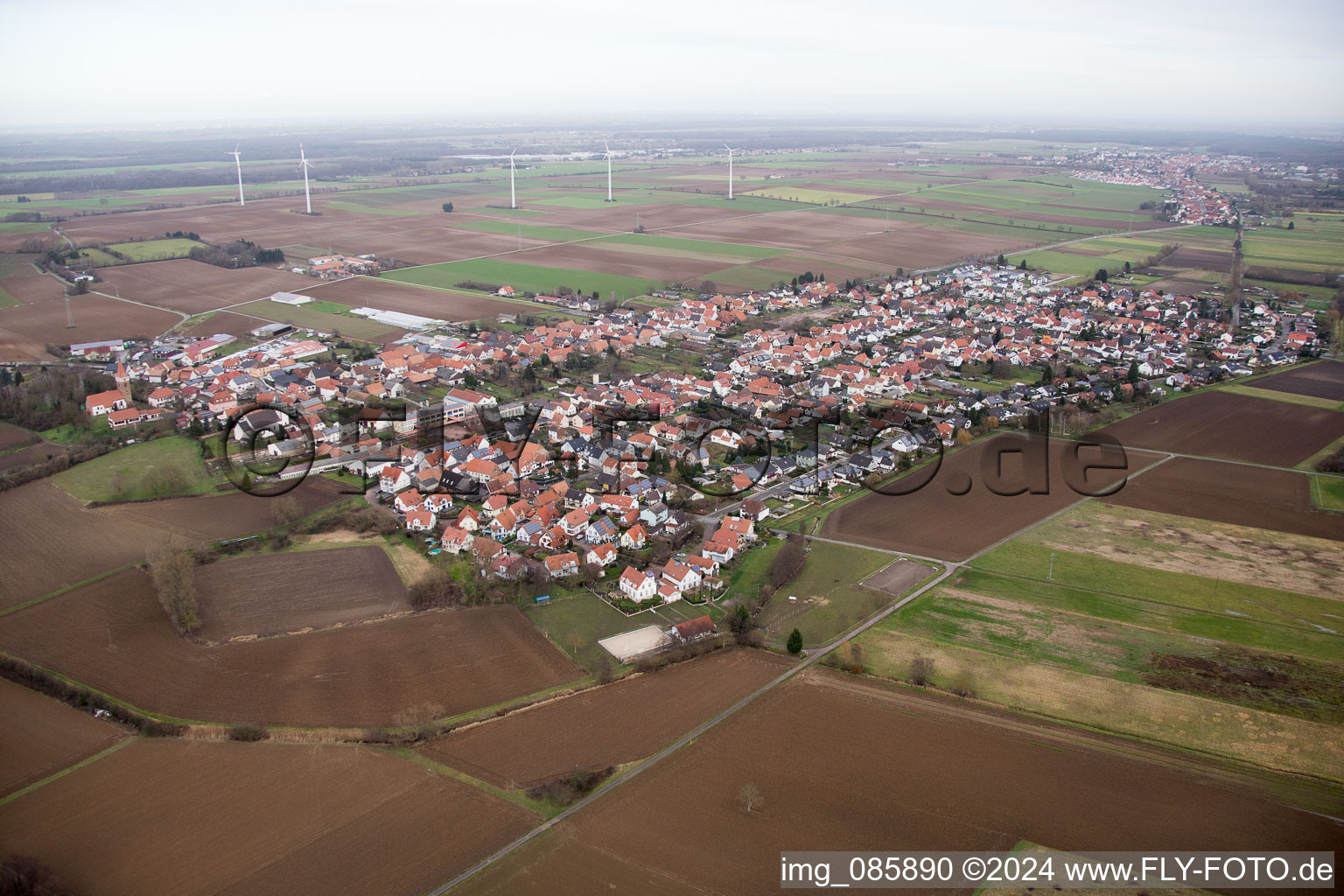 Oblique view of Minfeld in the state Rhineland-Palatinate, Germany