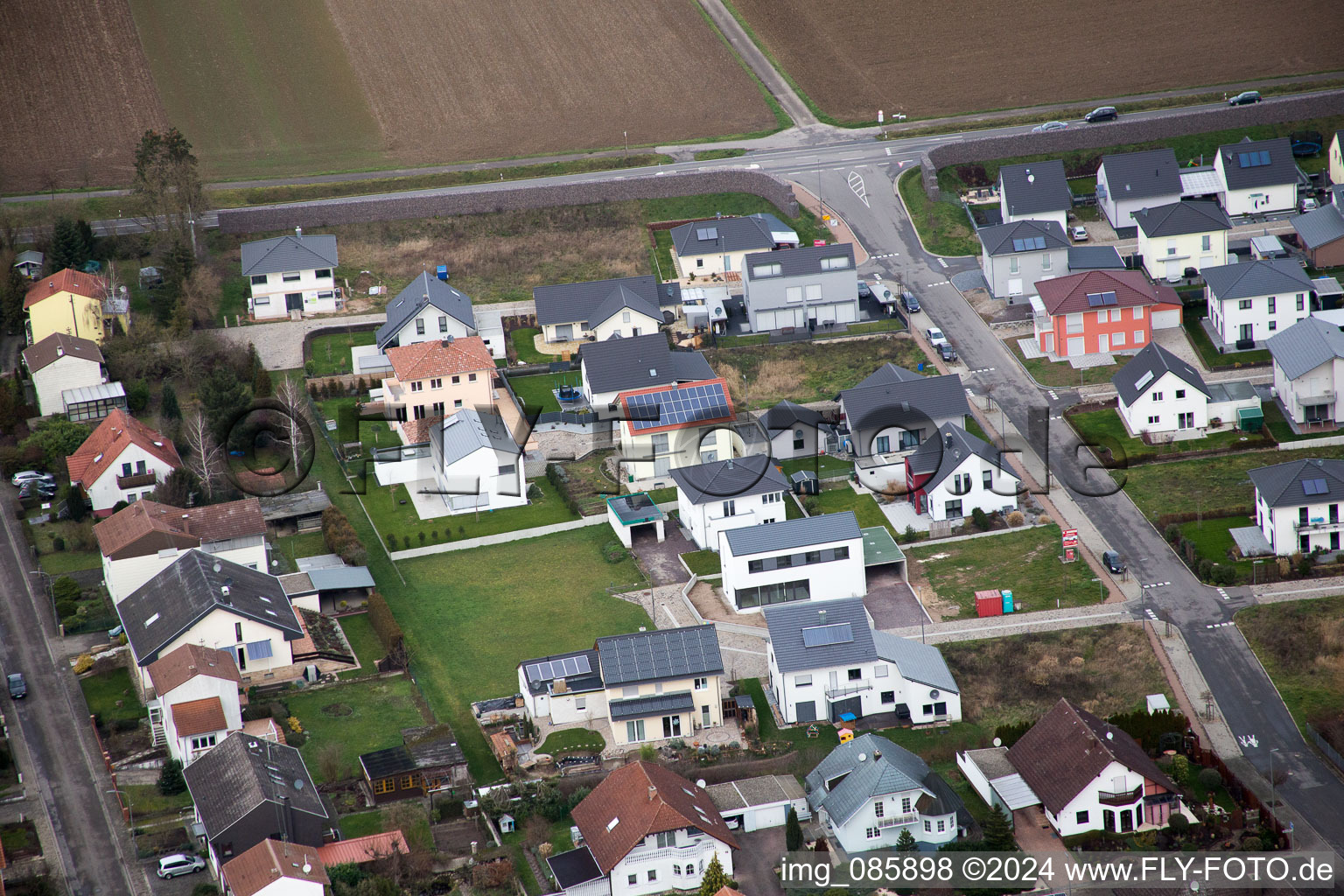 Minfeld in the state Rhineland-Palatinate, Germany from the plane