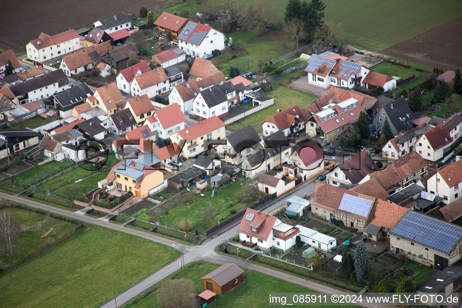 Drone recording of Minfeld in the state Rhineland-Palatinate, Germany