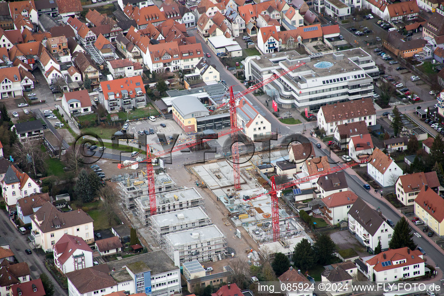 Oblique view of Construction site for City Quarters Building 'Im Stadtkern' in Kandel in the state Rhineland-Palatinate, Germany