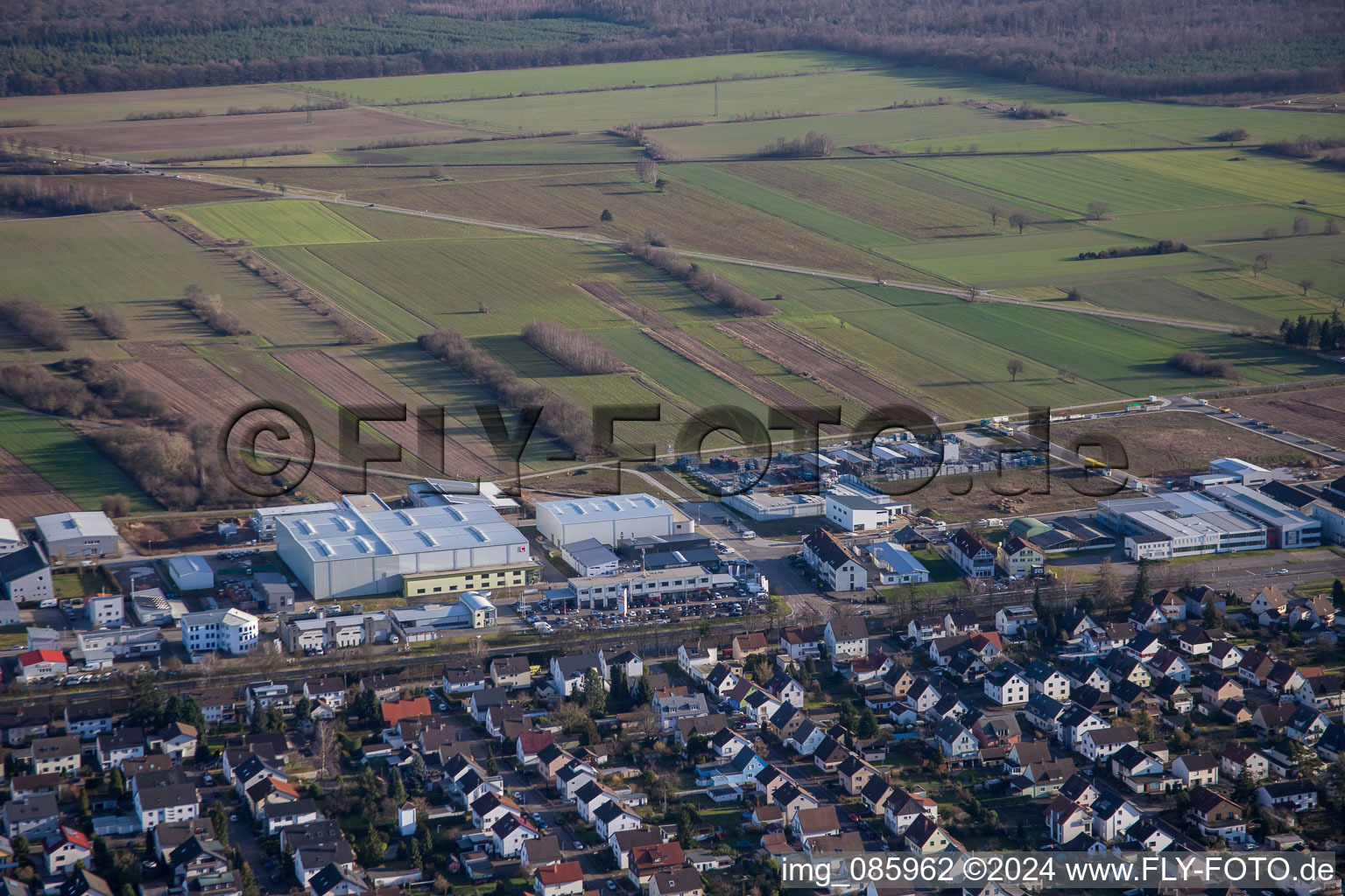 Industrial estate Industriestr in the district Mörsch in Rheinstetten in the state Baden-Wuerttemberg, Germany