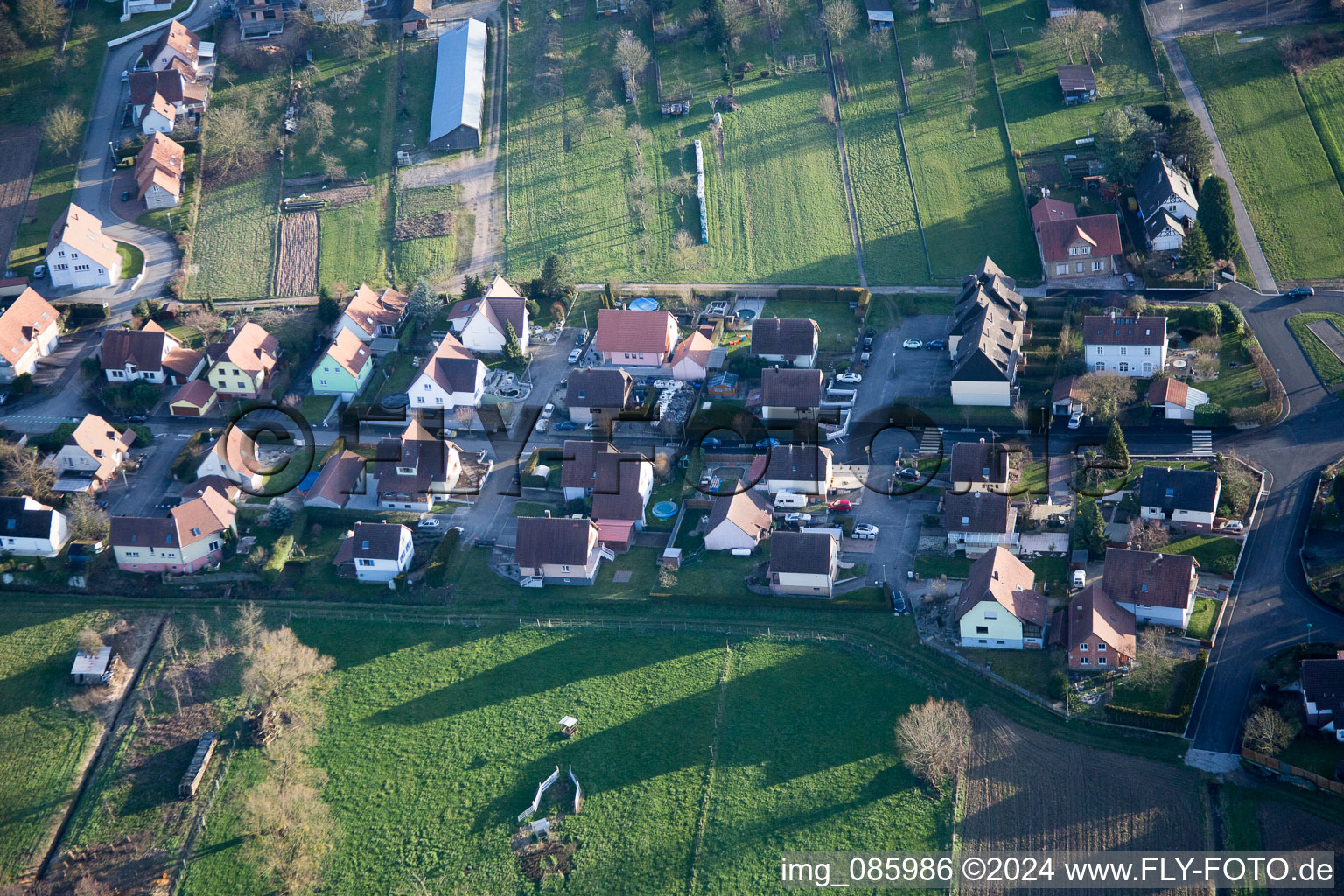 Niederlauterbach in the state Bas-Rhin, France seen from above