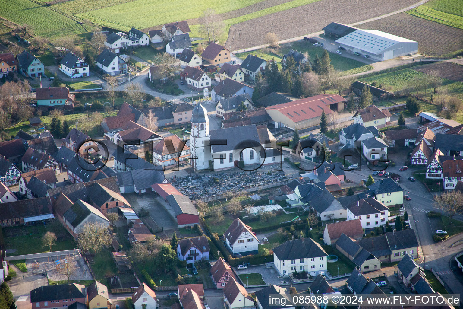 Bird's eye view of Niederlauterbach in the state Bas-Rhin, France