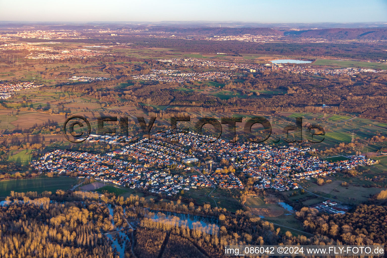 Aerial view of Ilingen in the district Illingen in Elchesheim-Illingen in the state Baden-Wuerttemberg, Germany