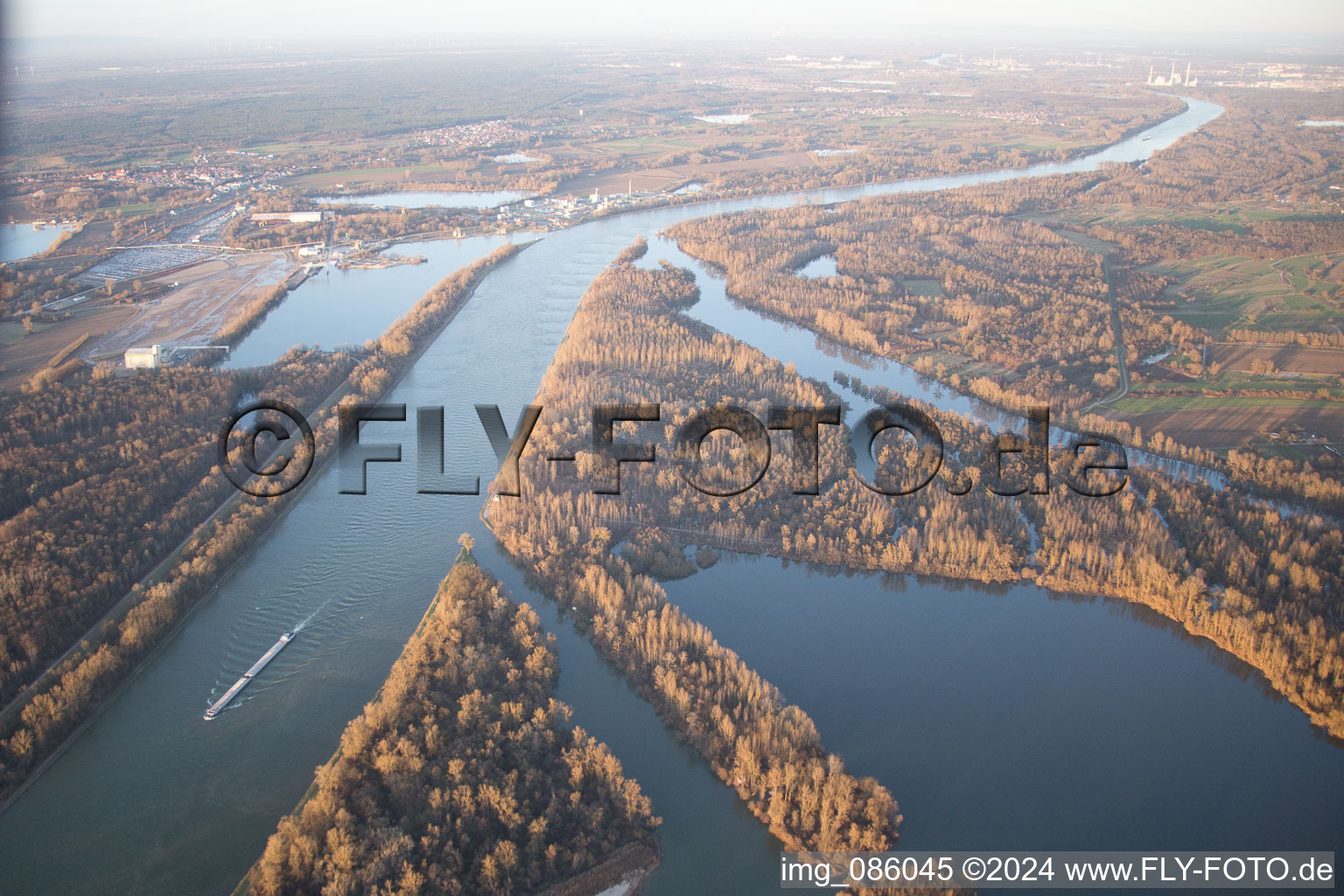 Channel flow and river banks of the waterway shipping Goldchannel towards the river Rhine in Elchesheim-Illingen in the state Baden-Wurttemberg