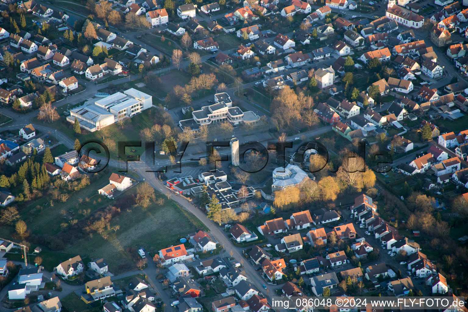 Town View of the streets and houses of the residential areas in the district Illingen in Elchesheim-Illingen in the state Baden-Wurttemberg