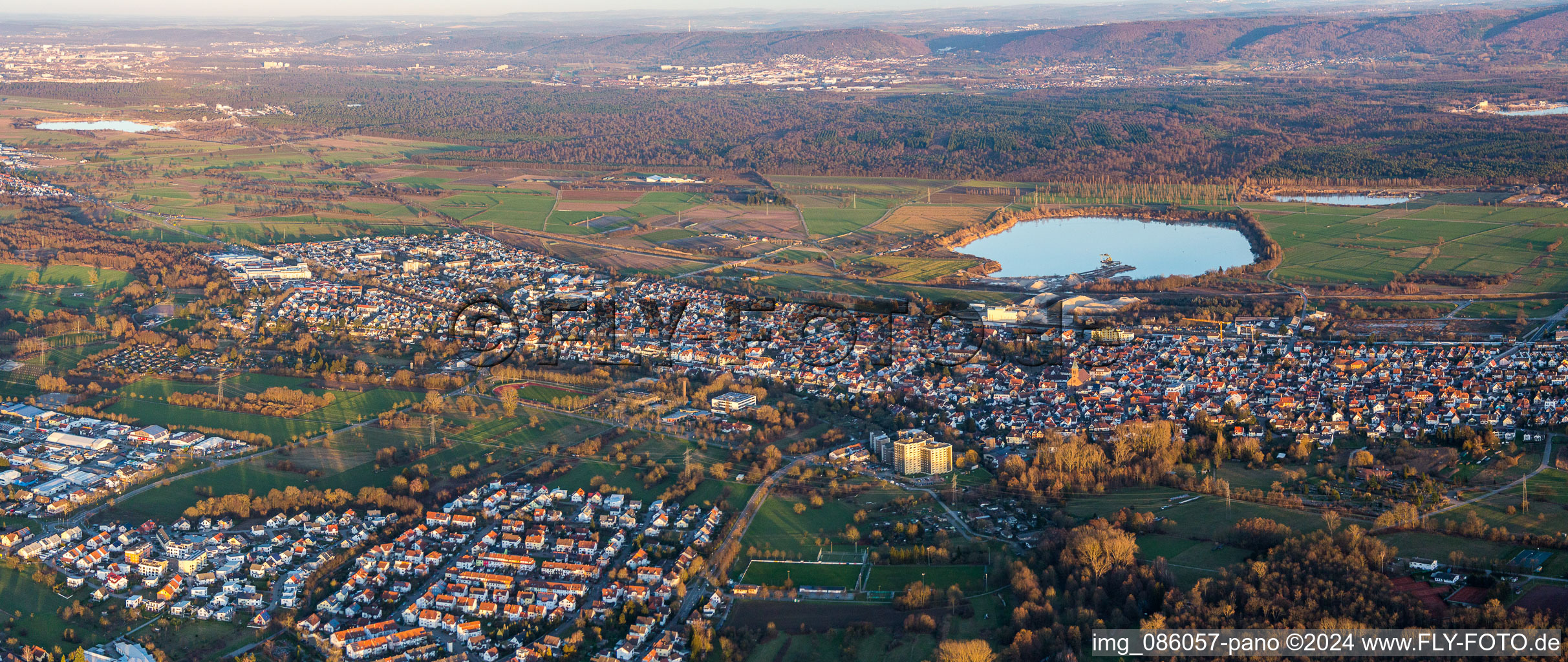 Panorama from the west in the district Würmersheim in Durmersheim in the state Baden-Wuerttemberg, Germany