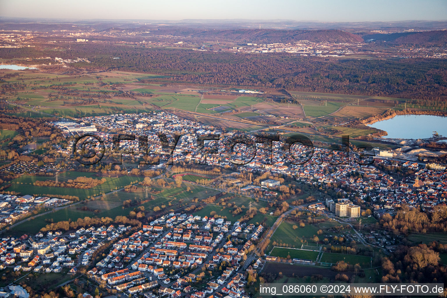 Aerial view of From the southwest in Durmersheim in the state Baden-Wuerttemberg, Germany