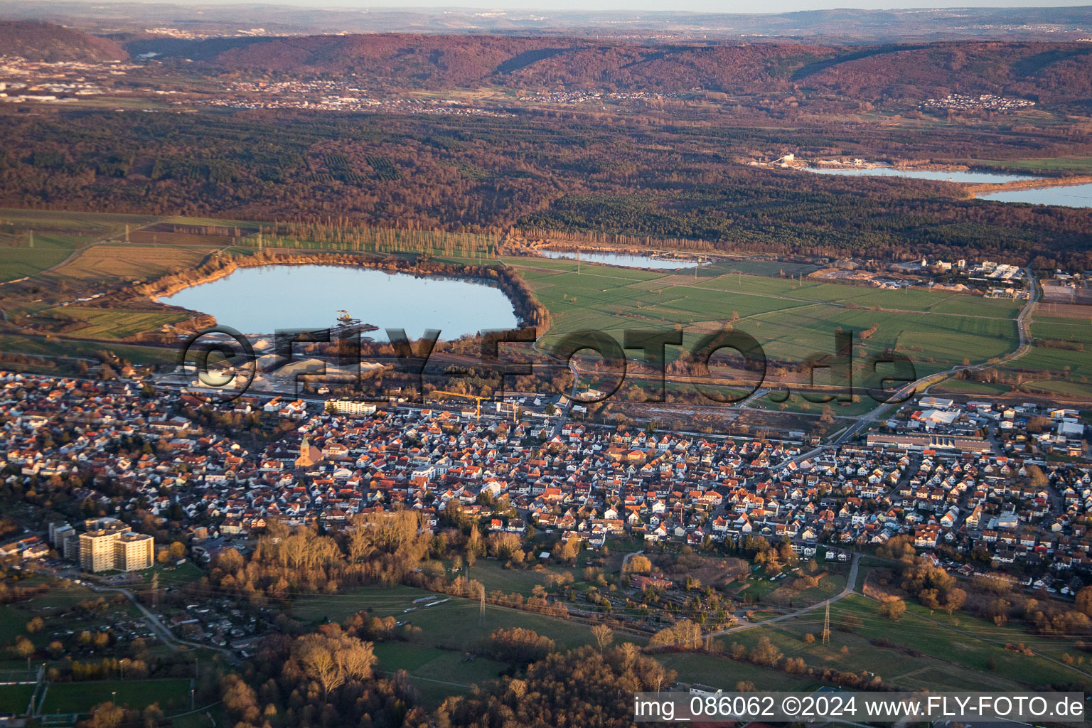 Gravel pit from the southwest in Durmersheim in the state Baden-Wuerttemberg, Germany