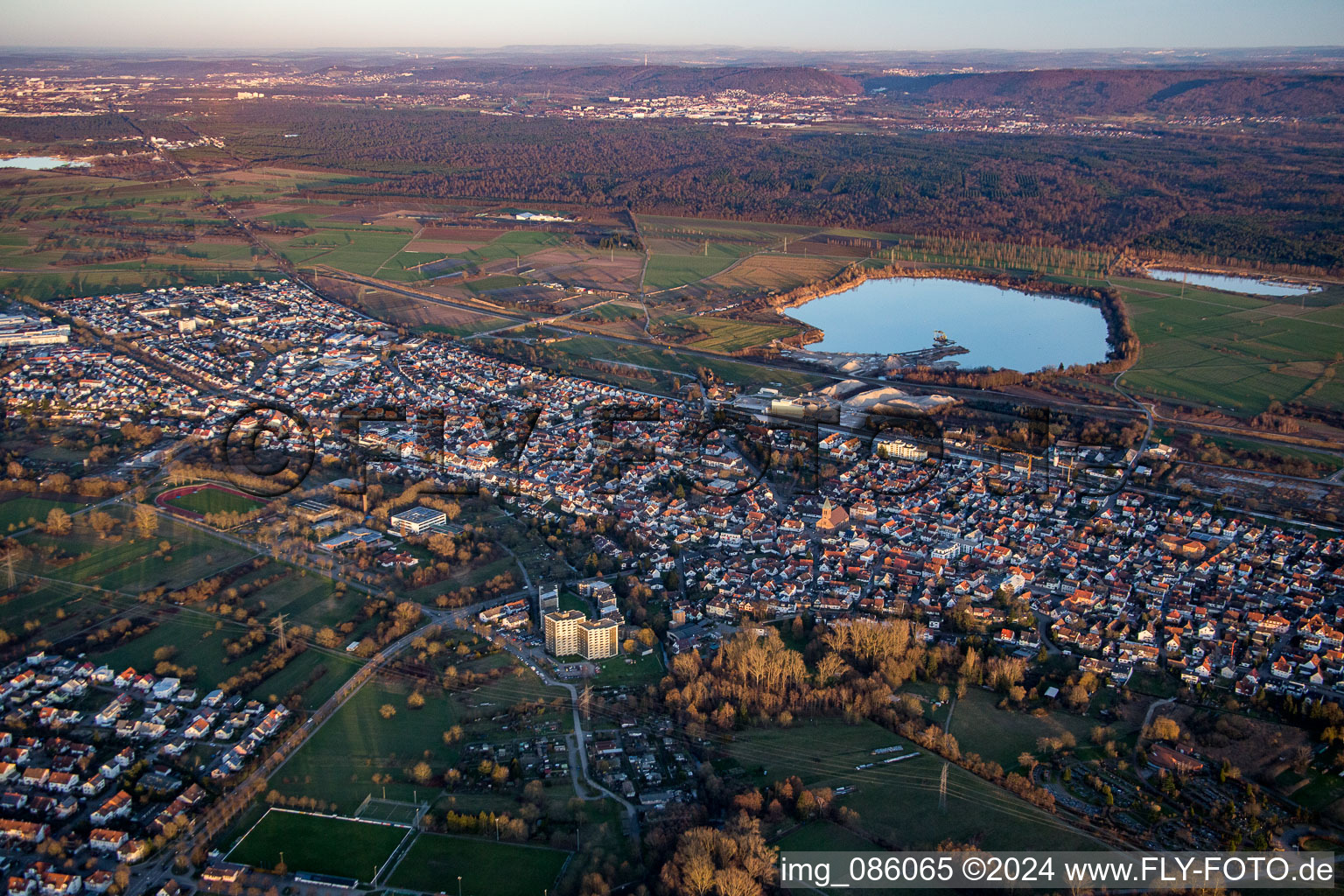 Aerial view of From the west in Durmersheim in the state Baden-Wuerttemberg, Germany