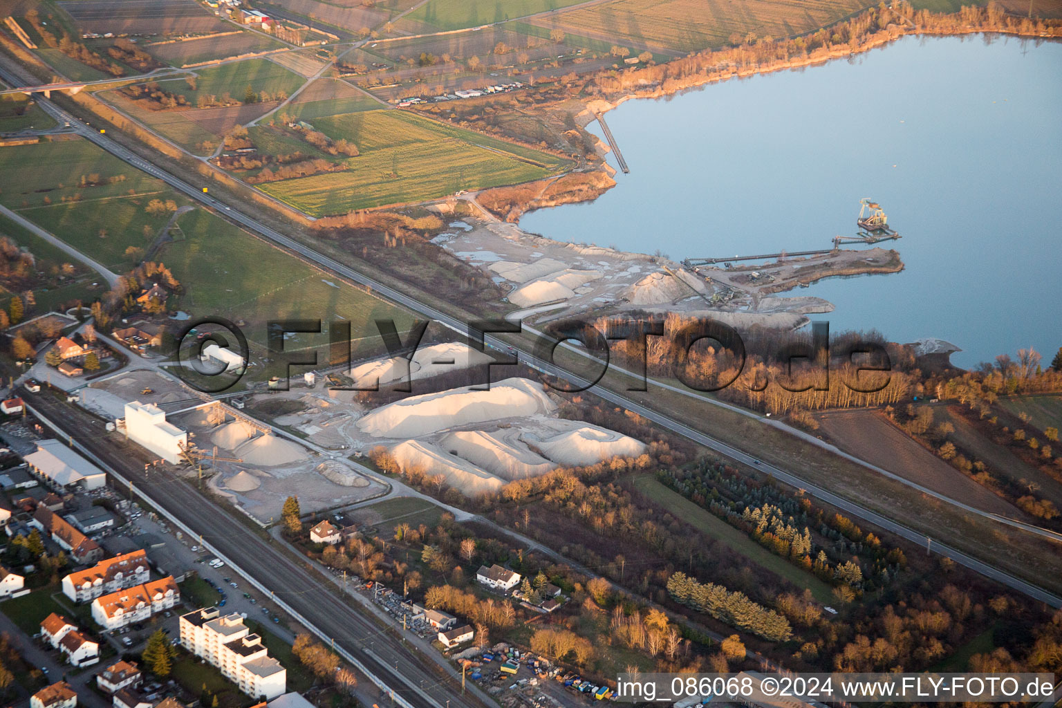 Aerial view of Gravel works Wilhem Stürmlinger & Sons in Durmersheim in the state Baden-Wuerttemberg, Germany