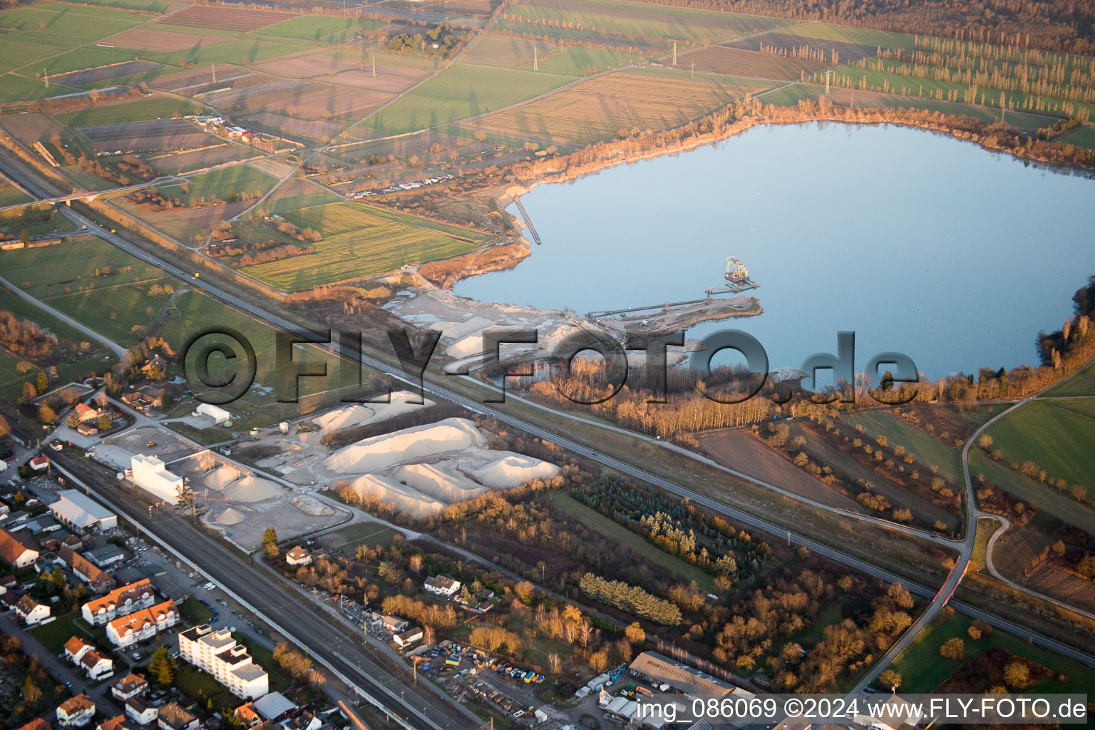 Aerial photograpy of Gravel works Wilhem Stürmlinger & Sons in Durmersheim in the state Baden-Wuerttemberg, Germany